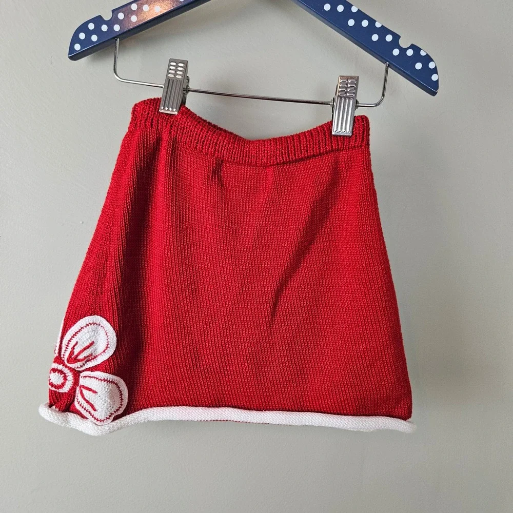 Zackali 4 Kids Sweater Skirt Cardigan Set Holiday Sz 3/4‎ Red Lime Green Flower